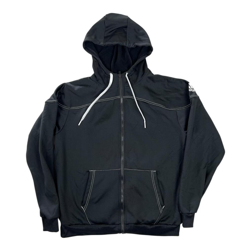 Adidas Hoodie Mens Medium Black Full Zip Fleece Sweatshirt AEROREADY Logo